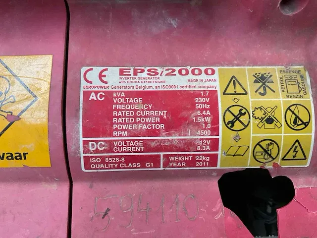 2011 europower epsi2000 stroomgenerator - afbeelding 3 van  3