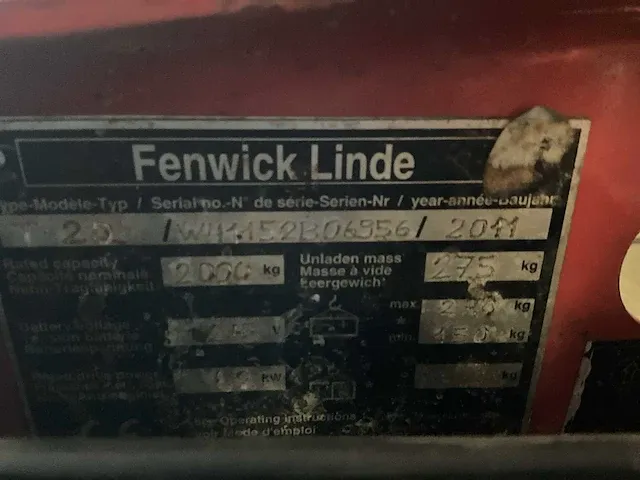 2011 fenwick-linde 20l elektrische palletwagen - afbeelding 8 van  8