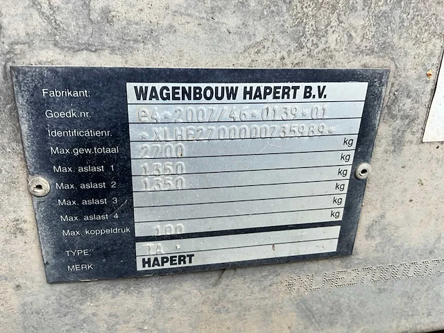 2011 hapert kipper ta2700 aanhangwagen 3 zijdige kipper - afbeelding 4 van  13