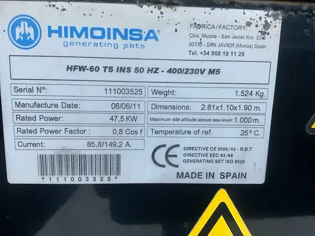 2011 himoinsa hfw60 stroomgenerator - afbeelding 10 van  18