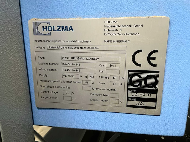 2011 holzma profi hpl380/43/22/x/new platen opdeelzaagmachine - afbeelding 15 van  24