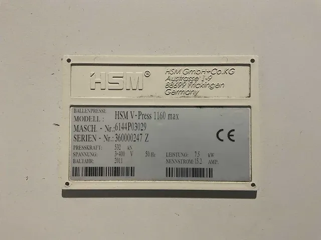 2011 hsm v-press 1160 max papierpers/balenpers - afbeelding 8 van  8