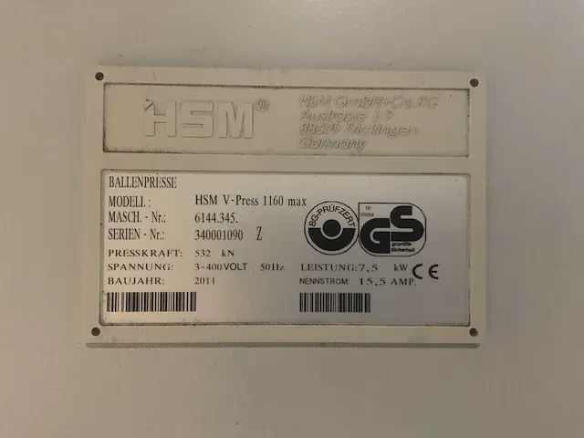 2011 hsm v-press 1160 max papierpers/balenpers - afbeelding 8 van  8