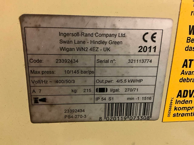 2011 ingersoll rand schroefcompressor - afbeelding 4 van  4