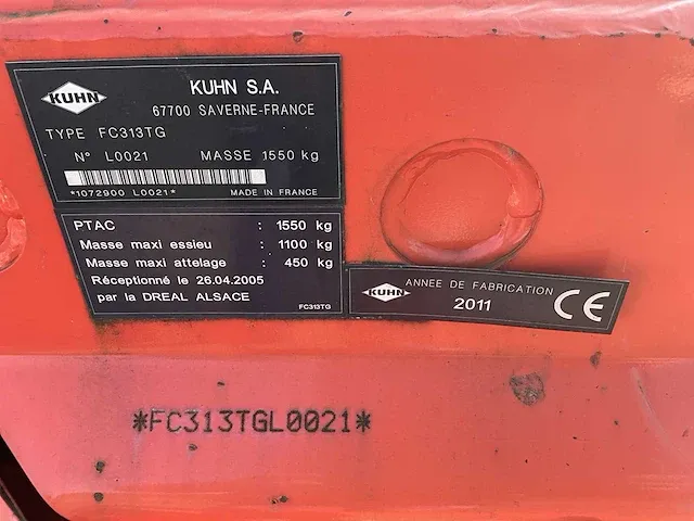 2011 kuhn fc313tg getrokken maaier - afbeelding 9 van  17