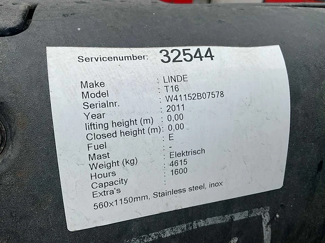 2011 linde t16 rvs elektrische palletwagen - afbeelding 2 van  10