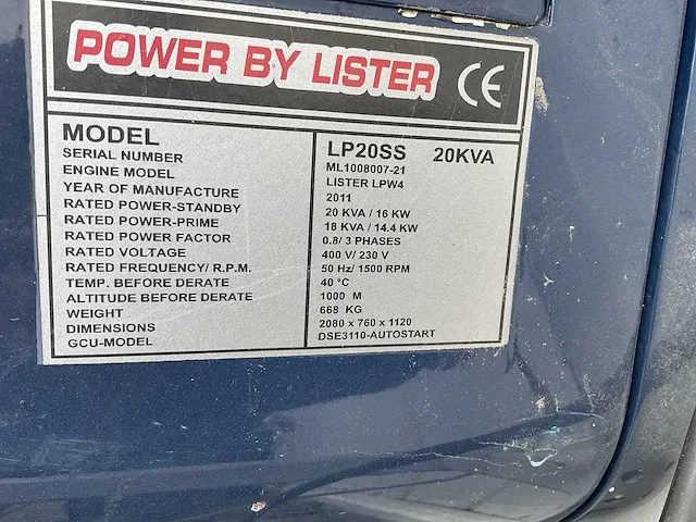 2011 lister lp20ss stroomgenerator - afbeelding 6 van  9