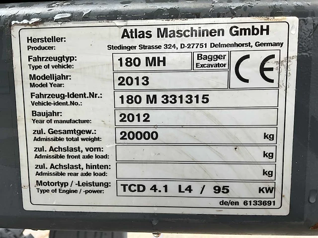 2012 atlas 180 mh banden graafmachines - afbeelding 18 van  35