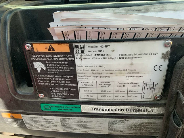2012 hyster h2.5ft vorkheftruck (68026-539) - afbeelding 4 van  12