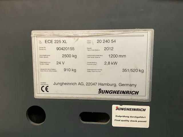 2012 jungheinrich ece 225xl orderpicker - afbeelding 5 van  5