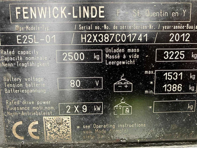 2012 linde e25 elektrische vorkheftruck - afbeelding 29 van  35