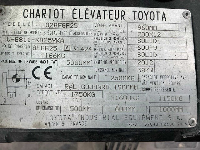 2012 toyota 028fgf25 vorkheftruck - afbeelding 2 van  2