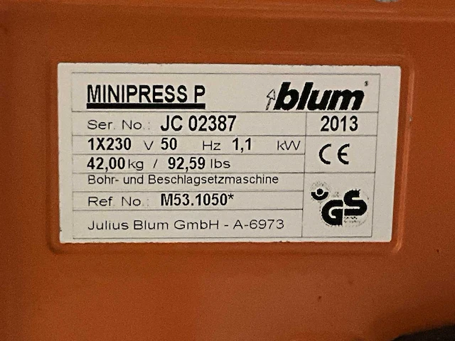 2013 blum minipress p boormachine - afbeelding 8 van  8
