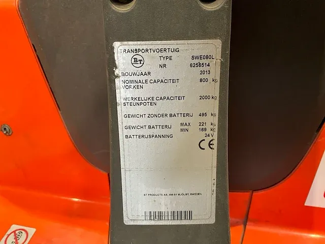 2013 bt swe080l elektrische palletwagen - afbeelding 11 van  12