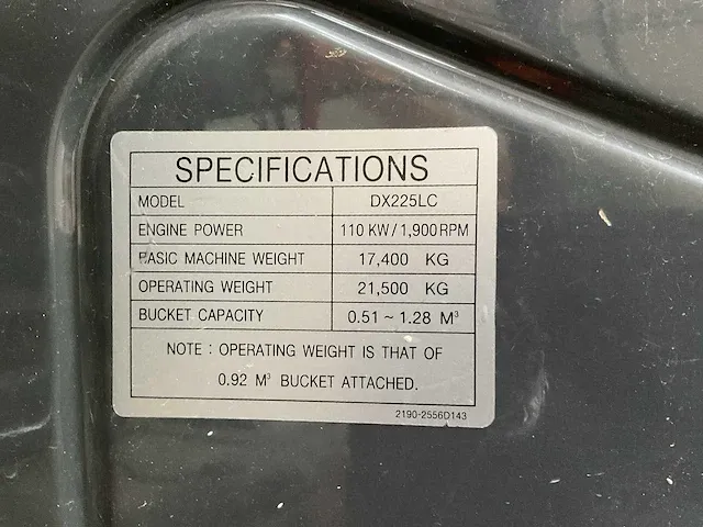 2013 doosan dx225lc rupsgraafmachine - afbeelding 5 van  14
