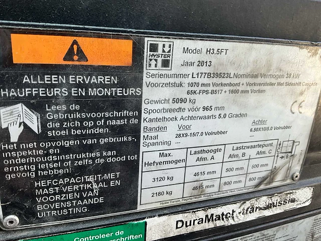 2013 hyster h3.5ft vorkheftruck (68036-92) - afbeelding 2 van  11