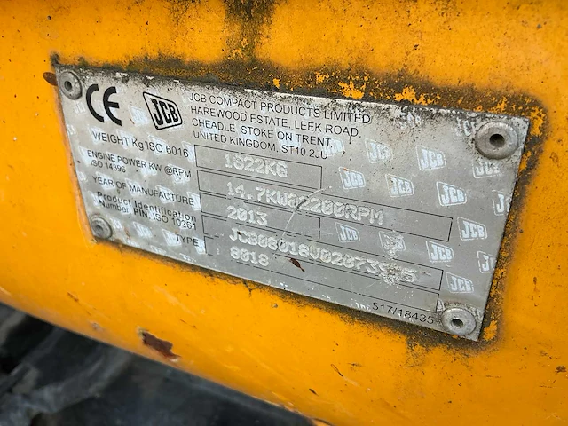 2013 jcb 8018 cts minigraafmachine - afbeelding 8 van  16
