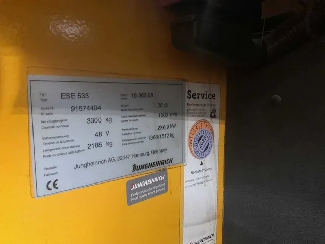 2013 jungheinrich ese533 elektrische palletwagen met zitplaats - afbeelding 5 van  6
