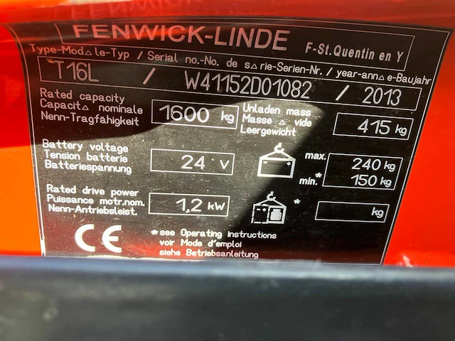 2013 linde w16l elektrische palletwagen - afbeelding 7 van  15