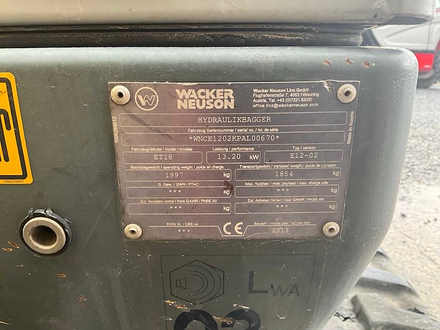 2013 wacker neuson et 18 minigraafmachine - afbeelding 24 van  32