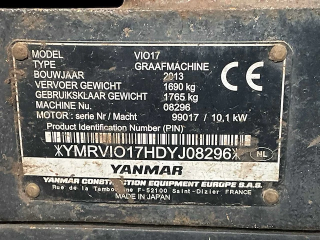 2013 yanmar vio17 minigraafmachine - afbeelding 19 van  31