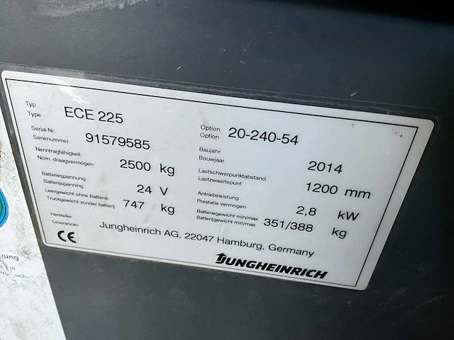 2014 jungheinrich ece225 orderpicker (63025-81) - afbeelding 9 van  9