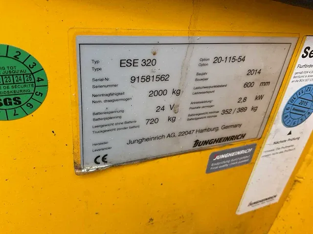 2014 jungheinrich ese 320 - afbeelding 9 van  10