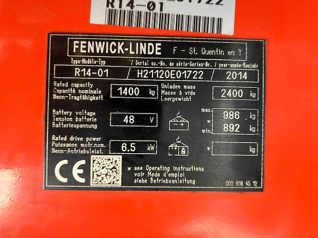 2014 linde r14 reach truck - afbeelding 36 van  41