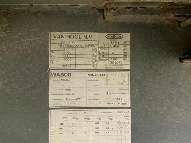 2014 van hool 3b0072 vrachtwagen oplegger - afbeelding 9 van  10