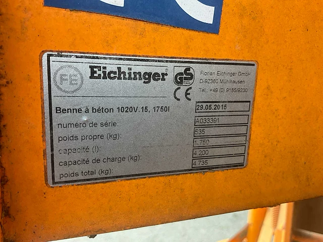 2015 eichinger 1250l betonkubel - afbeelding 8 van  8