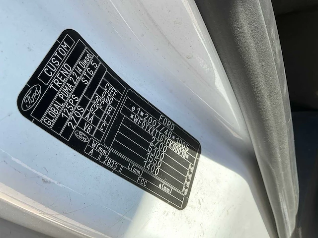 2015 ford transit custom lichte vracht 3 pers. - afbeelding 48 van  60