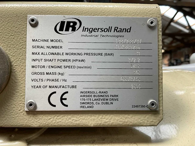 2015 ingersoll rand t30/200/3v luchtcompressor - afbeelding 7 van  7