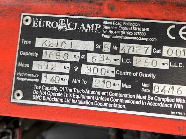 2016 euroclamp k21c klem voor heftruck - afbeelding 3 van  11