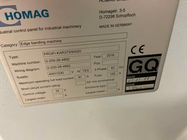 2016 homag kar 370 profiline kantaanlijmmachine - afbeelding 6 van  17