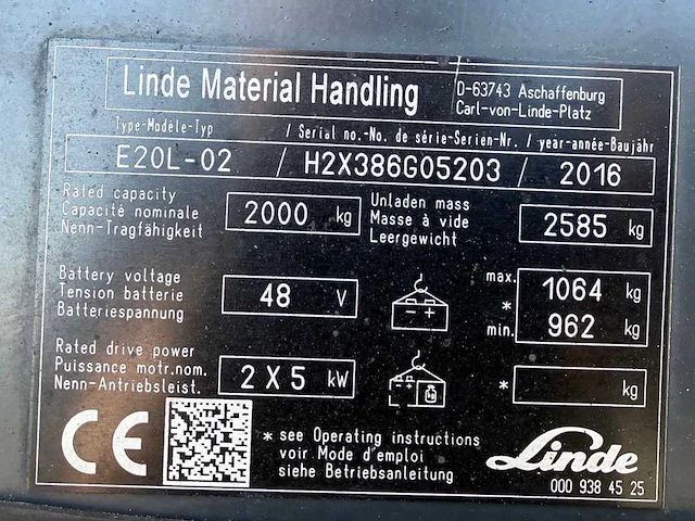 2016 linde e20l elektrische vorkheftruck - afbeelding 52 van  52