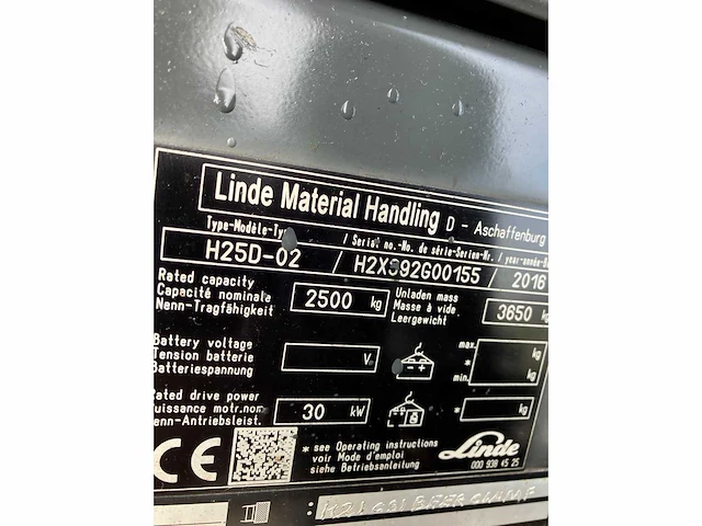 2016 linde h25d vorkheftruck met rotator + arm - afbeelding 51 van  55