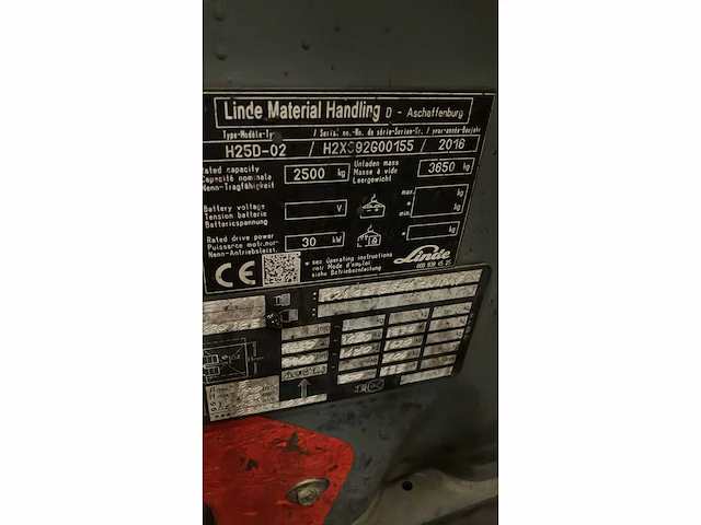 2016 linde h25d vorkheftruck - afbeelding 1 van  1