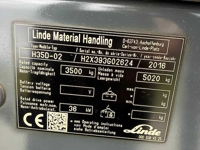 2016 linde h35d vorkheftruck - afbeelding 52 van  56