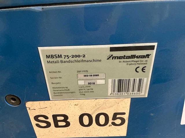 2016 metallkraft mbsn75-200-2 bandschuurmachine - afbeelding 4 van  4