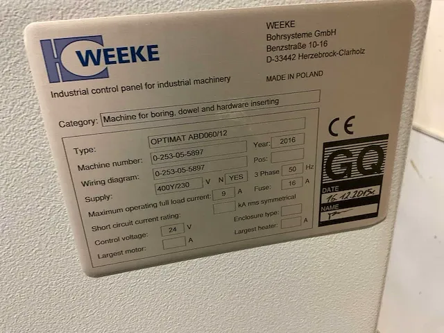 2016 weeke optimat abd 060/12 drevelboormachine - afbeelding 8 van  8