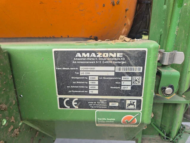 2017 amazone ug2200 veldspuit - afbeelding 7 van  9