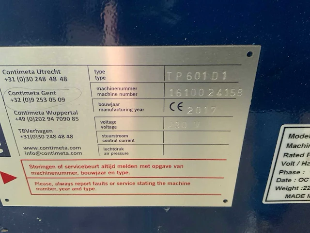 2017 contimeta tp-601d1 omsnoeringsmachine - afbeelding 7 van  7