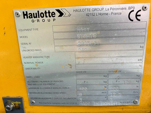 2017 haulotte star 10 elektrische hoogwerker - afbeelding 25 van  32