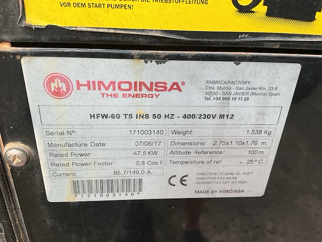 2017 himoinsa hfw-60 t5 ins 50hz 400/230v m12 stroomgenerator - afbeelding 6 van  15