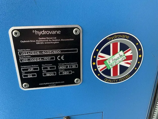 2017 hydrovane hv22rs schoepen luchtcompressor - afbeelding 5 van  8