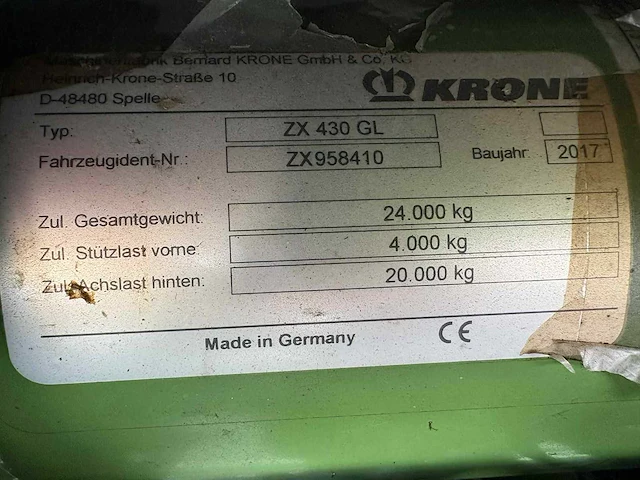 2017 krone zx 430 gl opraapwagen - afbeelding 7 van  15