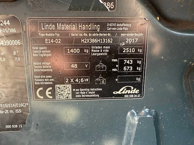 2017 linde e14-02 vorkheftruck - afbeelding 13 van  13
