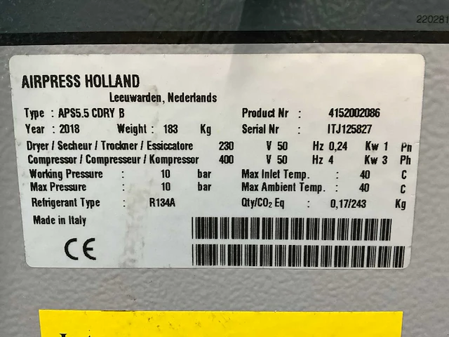 2018 airpress aps 5.5 basic schroefcompressor - afbeelding 9 van  14