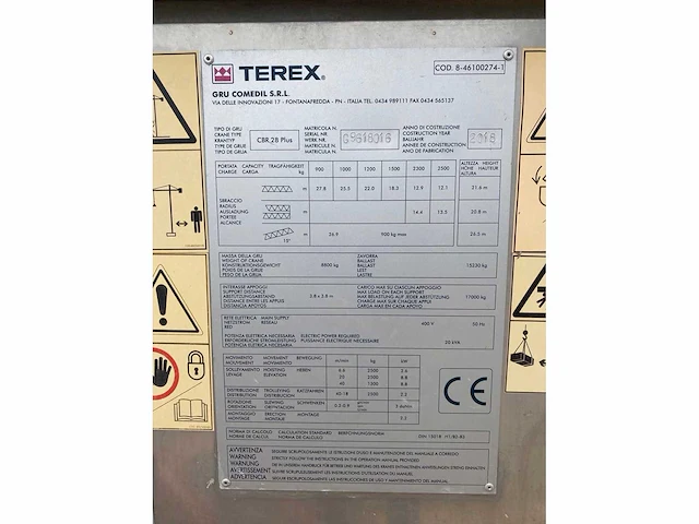 2018 arcomet terex comedil cbr28p mobiele torenkraan - afbeelding 9 van  13