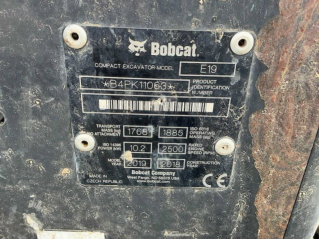 2018 bobcat e19 minigraafmachine - afbeelding 3 van  42